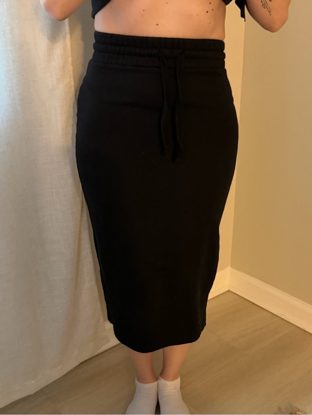 Zara Black Midi Drawstring Pencil Skirt